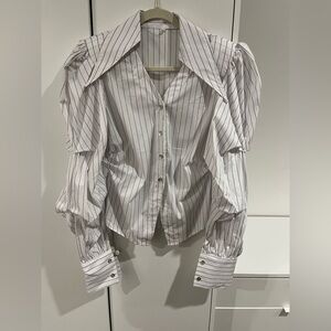 Innovare Denim White Puff Sleeve Button-Down Blouse, Size L